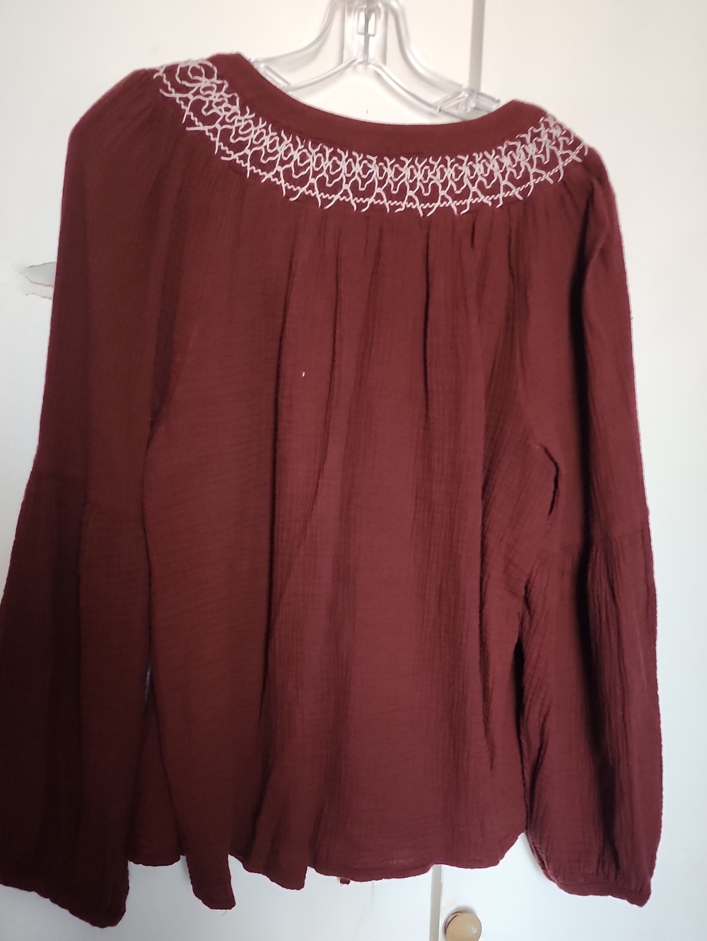 Universal Thread Cotton Gauze Blouse Brown Bishop Sleeve Tie Front Prarie XL - Picture 5 of 6